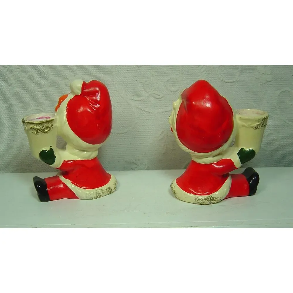2 VINTAGE NAPCOWARE SANTA RAG DOLL CANDLEHOLDERS-JAPAN
